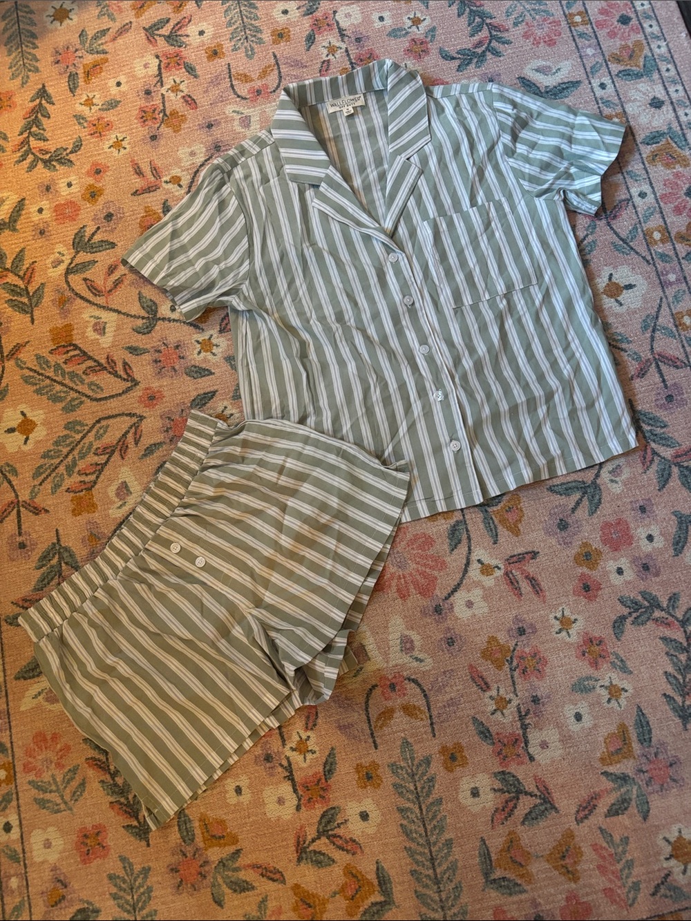 Wallflower Green and White Striped Short Pajama Set